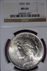 1923 NGC MS64 PEACE SILVER DOLLAR #B51485