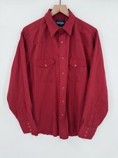 Vintage Wrangler Cowboy Cut Pearl Snap Shirt Long Tails Red USA Made Mens XL