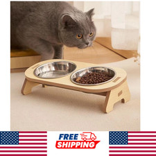 Elevated Stand Double Dog Cat Bowls Raised Food &Water Feeding Dishes Removable