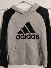 Adidas Hoodie Hooded Sweatshirt, Black Gray Logo Youth Large 14/16 Pocket