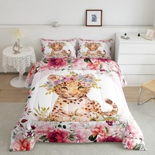 Kids Cute Leopard Comforter Set Twin Size Boys Girls Cartoon Animal Comforter...