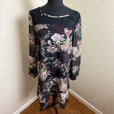 Fire Los Angeles Sheer Black Floral Bird Boho Long Sleeve Mini Dress Size 11