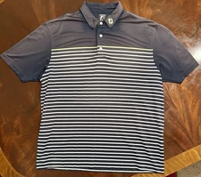 Footjoy Polo XXL The K Club Embroidered Navy White Striped Ombré Gray