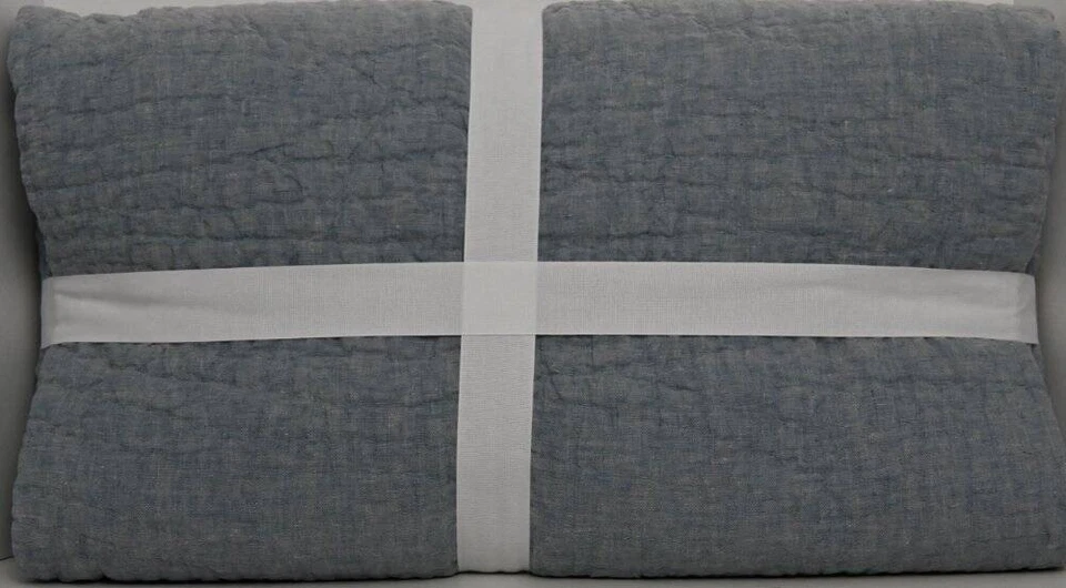 Pottery Barn Belgian Flax Linen Handcrafted Quilt, Twin/TwinXL Chambray NWT - Image 3 of 4