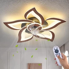 Dalouguan Ceiling Fan with Lights Remote Control, Wooden Geometric Color 6 Sp...
