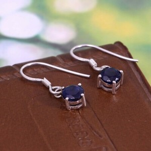 sapphire earrings natural dangle dainty hook sterling gift silver