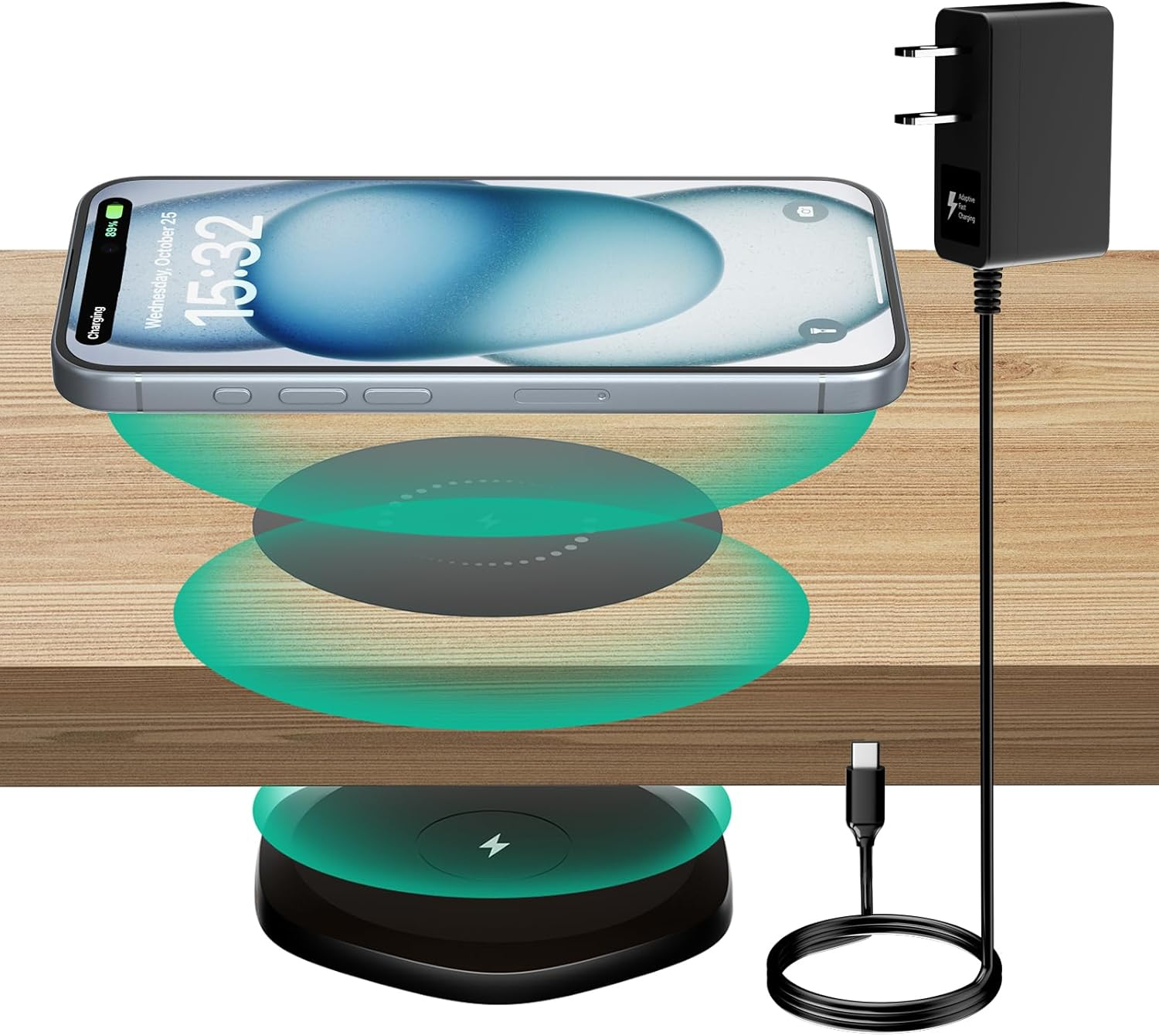 Invisible 30mm Under Desk Wireless Charger Mat for Furniture & Nightstands