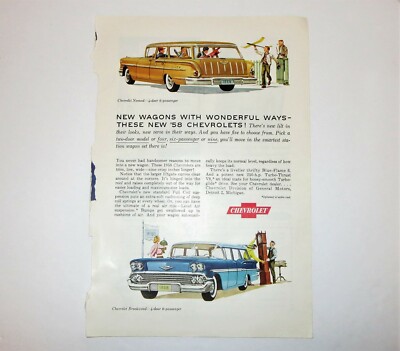 Vintage 1958 (CHEVY) CHEVROLET CAR MAGAZINE AD Nomad & Brookwood