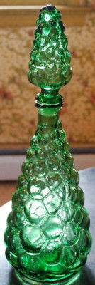 Vtg 1960s EMPOLI ITALY 16'' Decanter W Stopper EMERALD GREEN GRAPES Art Glass EXC