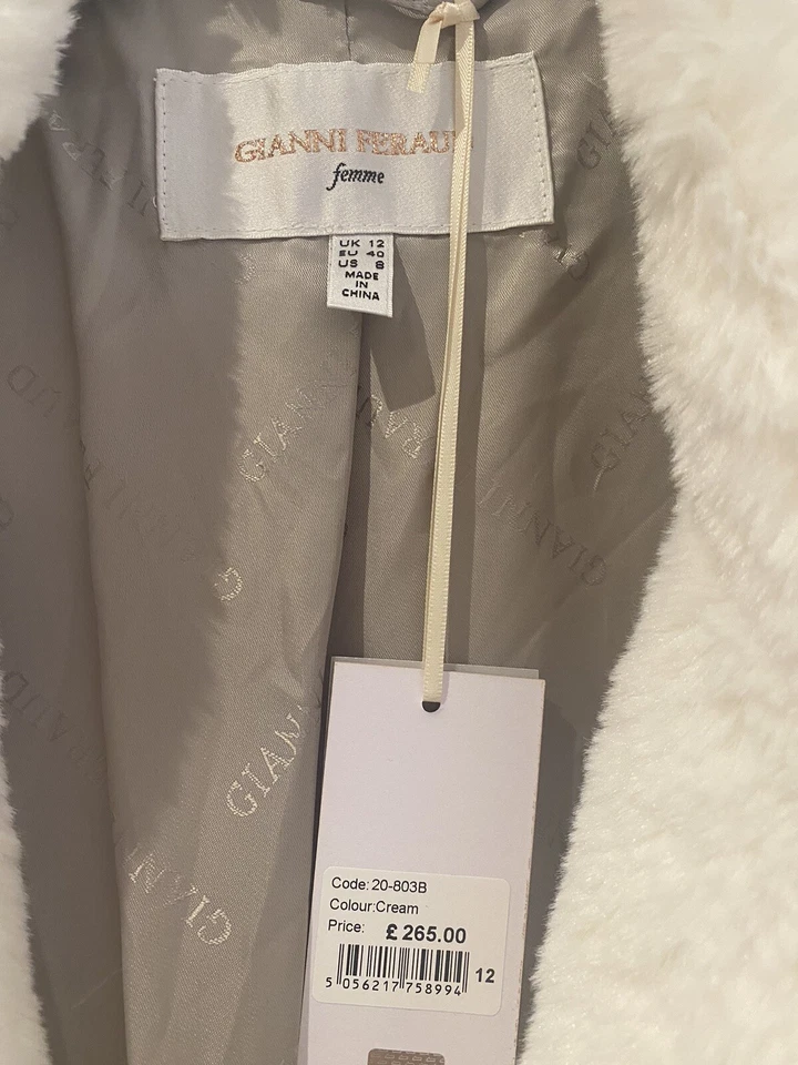 Abrigo de invierno blanco de piel sintética para mujer Gianni Feraud talla 12 al por menor £265 Foto 3 de 4