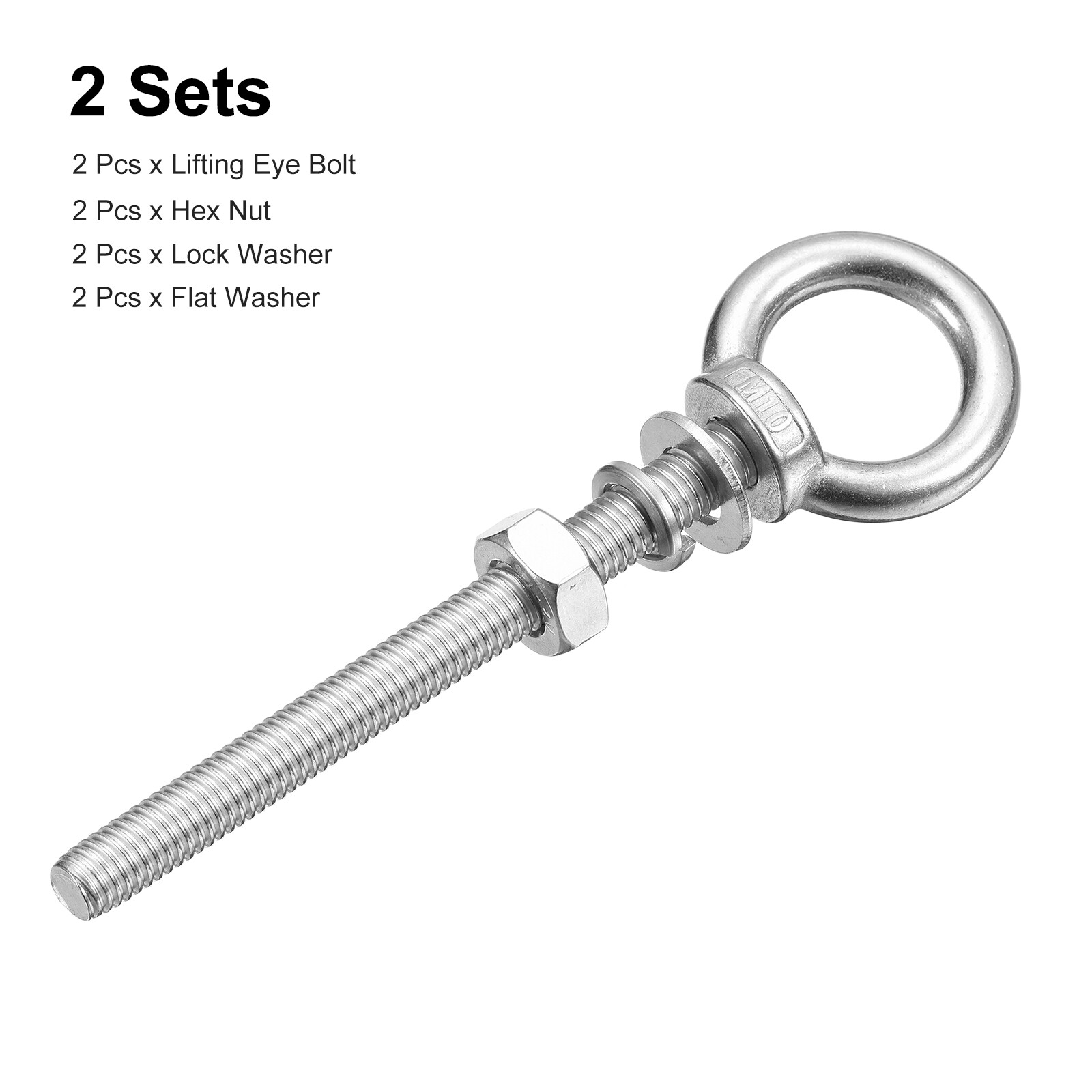 Lifting Eye Bolt, 2 Sets M10x100mm Eye Bolt with Nut Washer 304