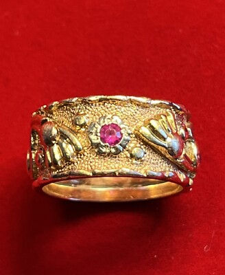 Retro 1970s 14K Rose & Yellow Gold Rubies Ring Size 5.75