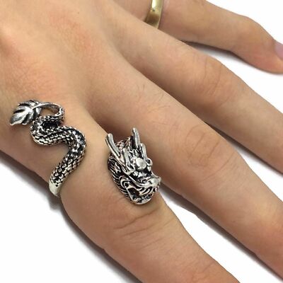 Verstellbarer Drachen Wickelring l KOSTENLOSER UK-VERSAND l 925 Sterlingsilber plattiert