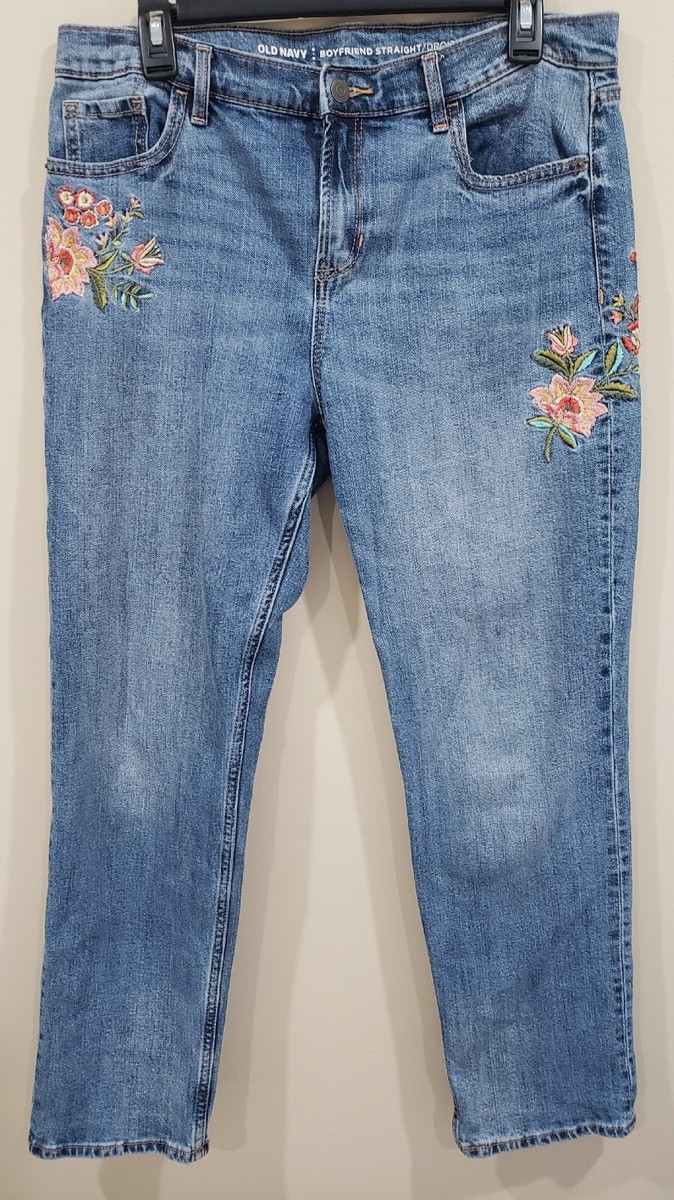 Old Navy Boyfriend Straight Leg Blue Denim Jeans Floral