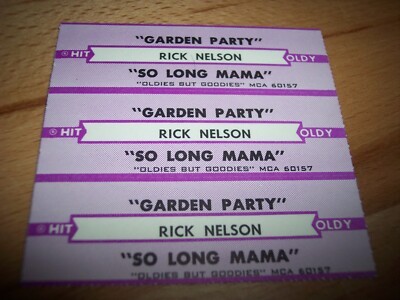 3 Rick Nelson Garden Party / So Long Mama Jukebox Title Strips