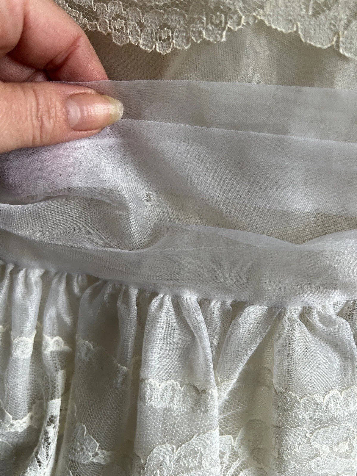 OFF WHITE Abito da festa vintage 1a Comunione frilly organza pizzo perla crinolina bianco sporco