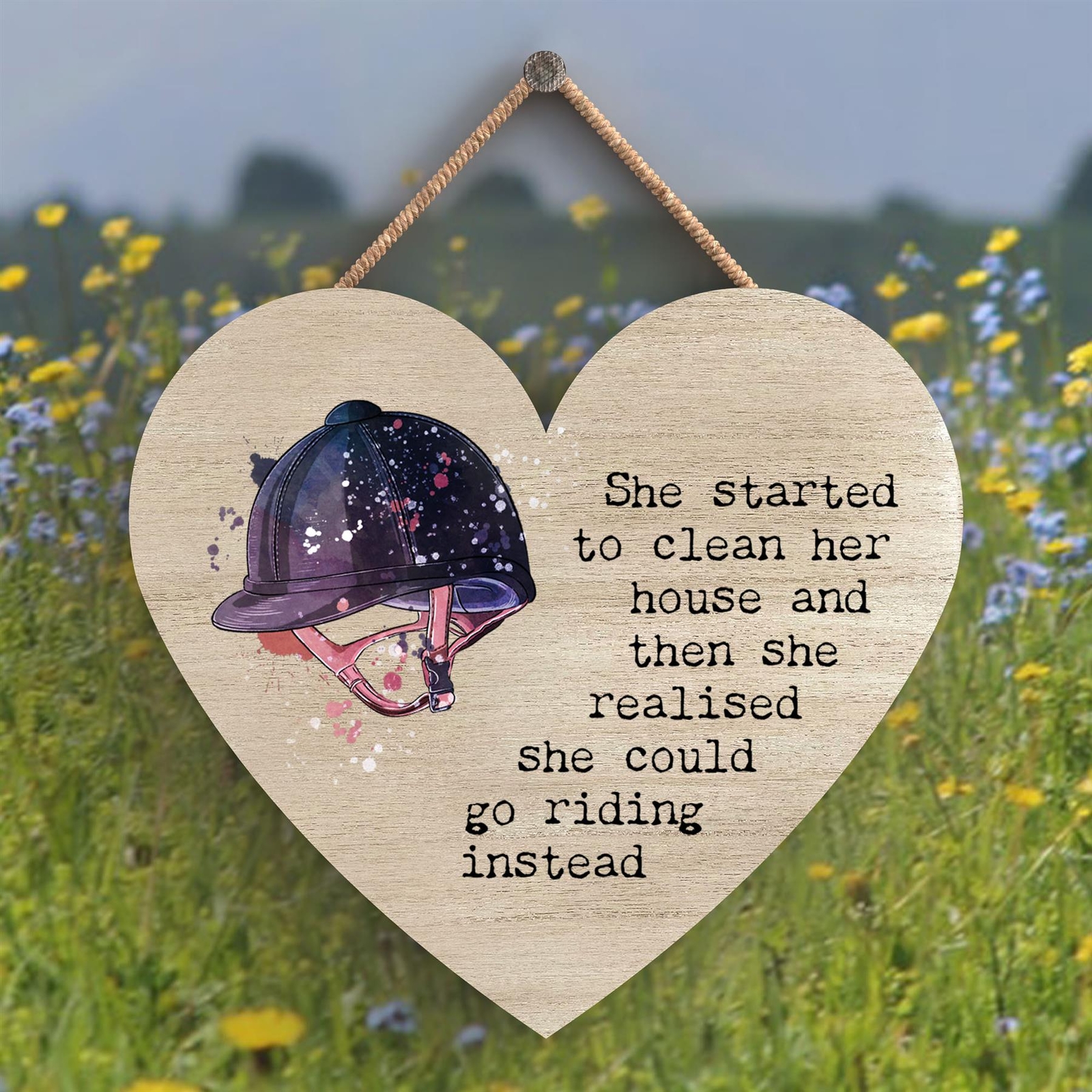 Go Riding Instead Horse Equestrian Watercolour Wooden Heart Hanging Plaque