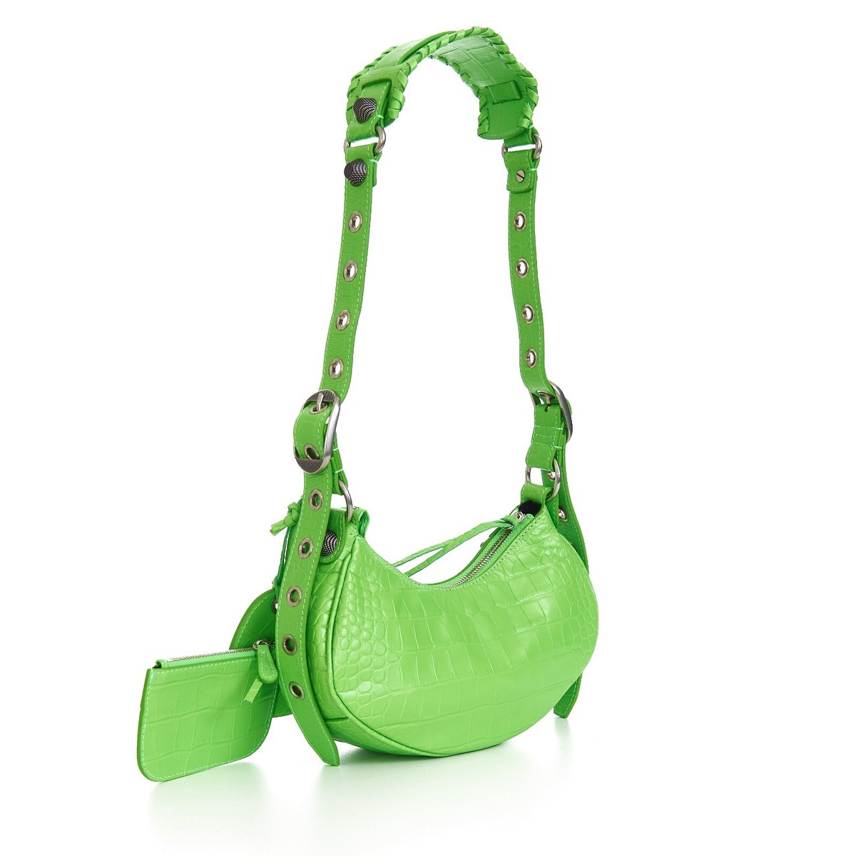 BALENCIAGA 2500$ Bag Le Cagole XS - Bright Green Croco Embossed