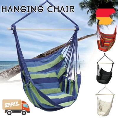 LONENESSL Hängesessel Hängestuhl Hängeschaukel Hängekorb Hängematte mit 2 Kissen Sitz DE