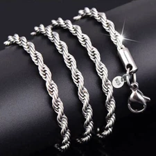 2-4MM Snake Rope Chain 925 Solid Silver Plated Men Jewelry Necklace 16-30 Inch