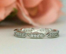 Wedding Band 0.45Ct Diamond 14k White Gold Anniversary Ring Simulated Size 7.5