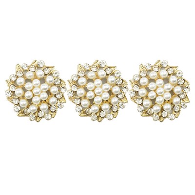  15 Pcs White Gold Button Flat Back Shoe Charms Clear Buttons Rhinestone Pearl