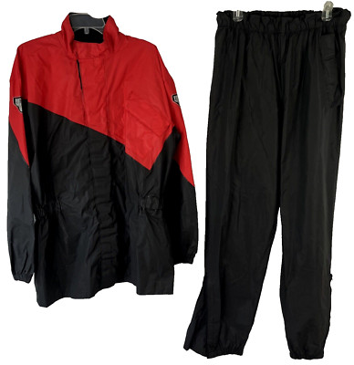 Firstgear Intersport Motorcycle 2-Piece Rain Suit Jacket Pants Mens L Black Red