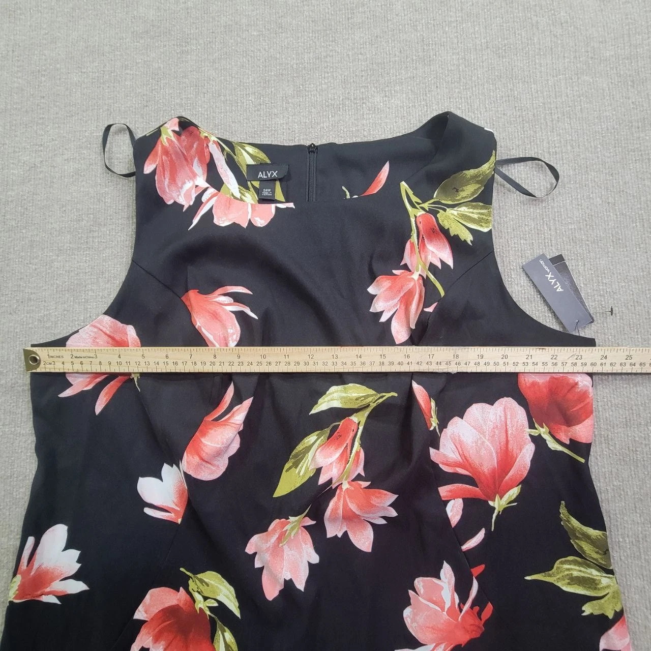 Abito tubino Alyx donna 24W nero floreale senza maniche scollo barca mini party nuovo con etichette