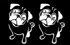 Cute PUG Dog TWO White Vinyl Decals- Car Truck Windows Decal laptop Tablet