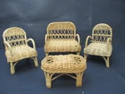 UNIQUE SET of 4 Pc Vtg WICKER DOLL FURNITURE Settee 2 Chairs Table Barbie Sized
