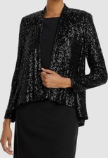Eliza J Women's Black Sequined Open Front Lined Collarless Blazer Jacket Size S