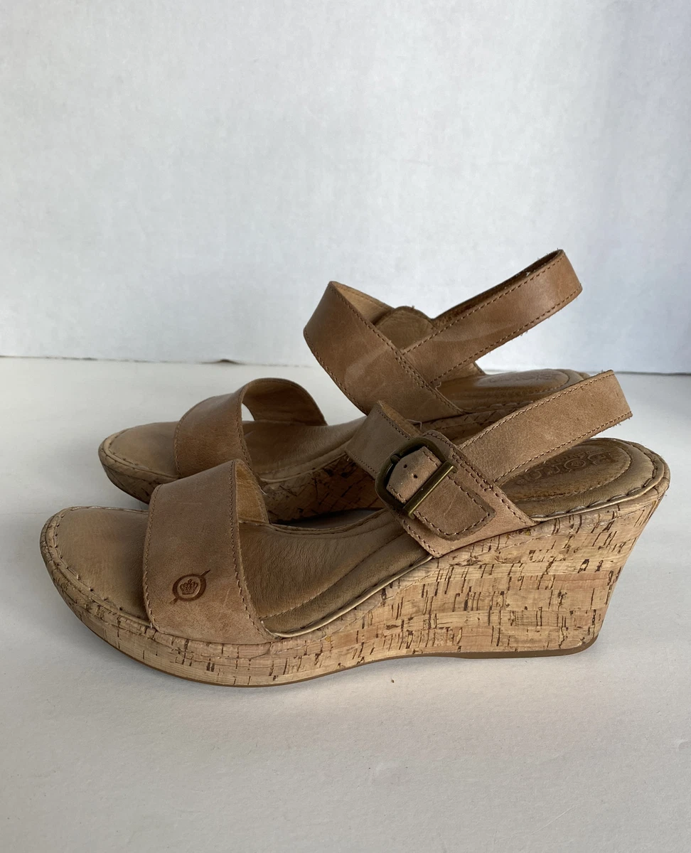 Tan leather cork wedge sandals sale