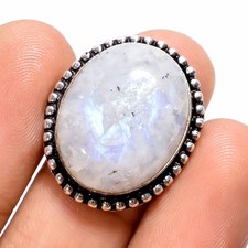 Handmade Jewelry 925 Sterling Silver Elegant Natural Rainbow Moonstone Ring 6 US