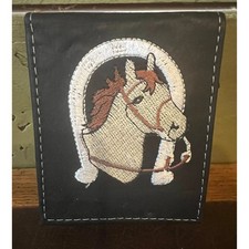 Vintage Leather Horse Horseshoe Embroidered Black Bifold Wallet Western Cowboy
