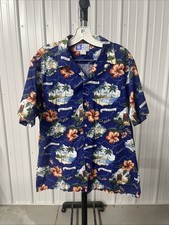 VTG RJC Hawaiian Aloha Shirt Mens L Blue Floral Hibiscus Made in Hawaii