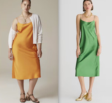 NWT J.CREW $98 Gwyneth slip dress in luster charmeuse, Green, Orange, Sz 4, 6