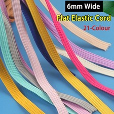 6mm Wide Flat Colorful Elastic Cord for Sewing Clothing Trouser Dress DIY Crafts