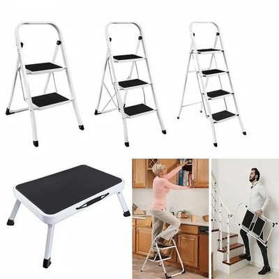 1-4 Stufen Stahl Klapphocker Leiter | Rutschfest Schwerlast Tritthocker | Home Kitch