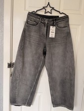 ZARA Grey Balloon Jeans Size EU 40 UK 12 Wide Leg High Waist New With Tags