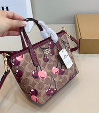 NEW Coach X Peanuts City Mini Tote Bag Signature Coated Canvas Cherry Outlet