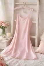 Valerie Stevens Pink Satin Floral Chemise Dress Sleeveless Size L