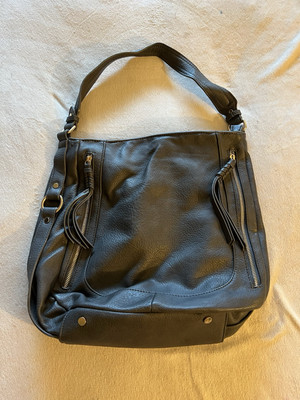 Sasha+Sofi Gray Leather Purse Travel Tote Shoulder Bag Business Pockets Tassels