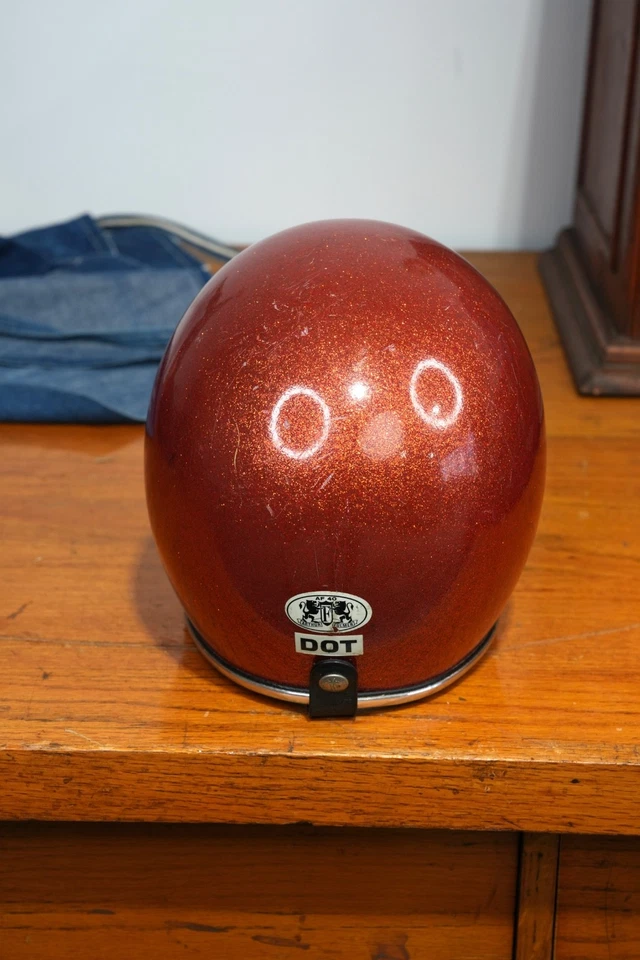 Vintage Arthur Fulmer AF40 Motorcycle Helmet metal flake glitter Copper Orange - Image 3 of 4