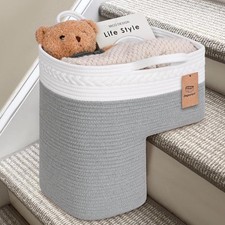 Foldable Cotton Rope Stair Basket for Wooden Carpeted Steps