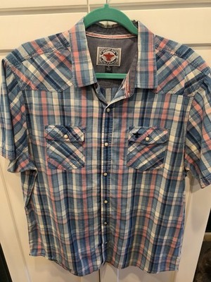Flag and Anthem Desert Son XL Pearl Snap Western Button Down Plaid Blue Pink 