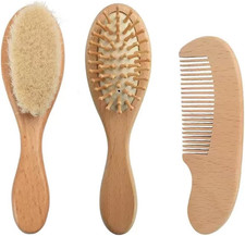 Baby Hair Brush and Comb Set for Newborn Natural Wooden Hairbrush with Soft Goa