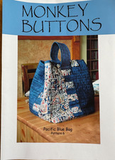 Monkey Buttons "Pacfic Blue" Bag Pattern. Size 11 x 9 ins . Patchwork.