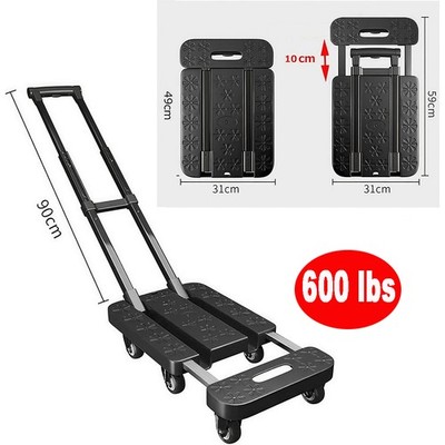 Folding Hand Truck Trolley 600LB Portable Luggage Dolly Collapsible Cart &Wheels