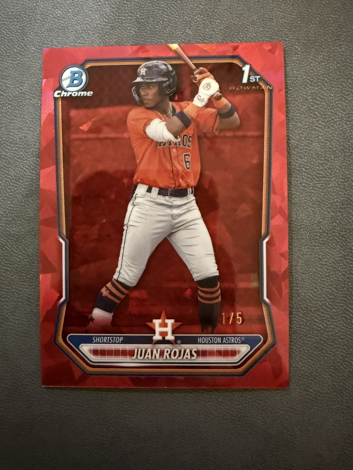 2026 Bowman Chrome Sapphire Juan Rojas 1st Red /5 BCP-193 Astros 1/5 view 1