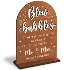 Blow Bubbles Wedding Sign with Stand, 7.2 x 5 in Wood Sign